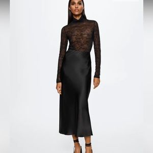 Mango black Midi satin skirt
